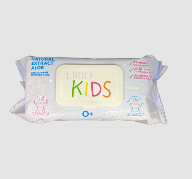 Вологі серветки Lirio KIDS, 120 шт